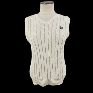 Chaps Cable Knit Sweater Vest Preppy Heritage Old Money Y2K White Size Large